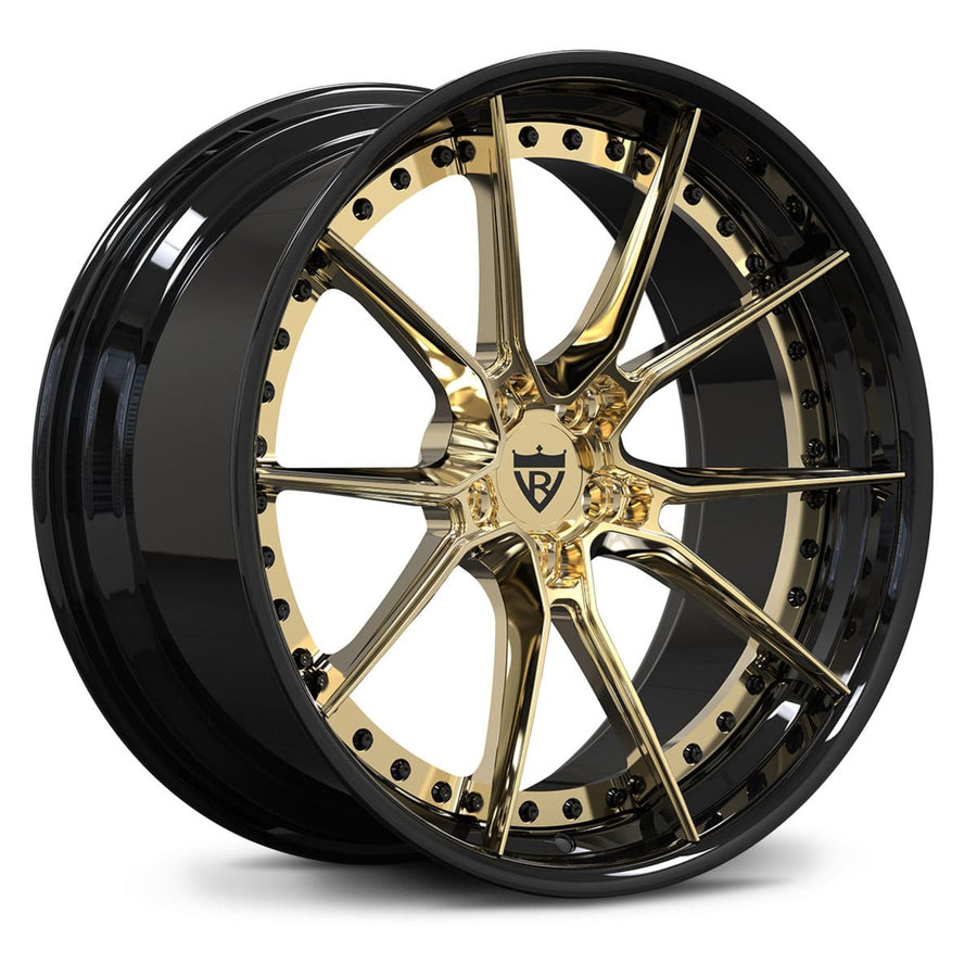 RVRN Ferrari forged wheels multi spoke black with polished frozen gold luxury finish