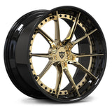 RVRN Ferrari forged wheels multi spoke black with polished frozen gold luxury finish