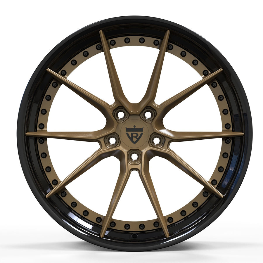 Ferrari multi spoke forged wheels RVRN RV-DB082 black with matte bronze premium custom finish