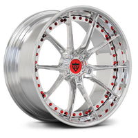 RVRN RV-DB082 custom forged wheels with polished finish and red screws for Porsche Taycan lightweight 10 spoke wheels