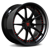 RVRN RV-DB082 custom forged Tesla Model S rims with black finish and red screws lightweight performance wheels