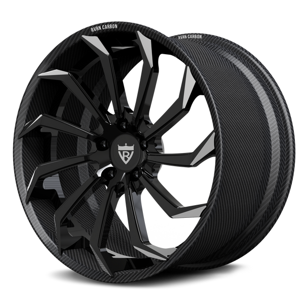RVRN RV-DC01 CF real carbon fiber dynamic multi-spoke forged wheel with gloss black and polished center