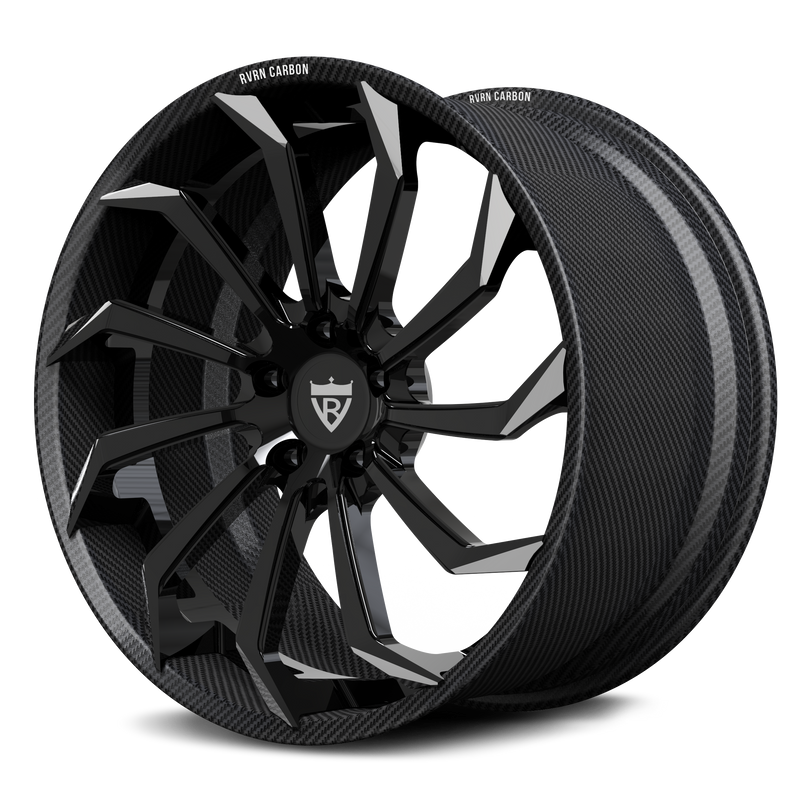 RVRN RV-DC01 CF real carbon fiber dynamic multi-spoke forged wheel with gloss black and polished center