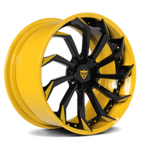 RVRN RV-DC01 custom forged C8 E-Ray rims in black and yellow finish, lightweight wheel design with premium forged craftsmanship