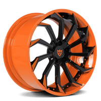 RVRN RV-DC01 Corvette C8 rims featuring black and orange finish combination, custom forged wheel designed for standout performance builds