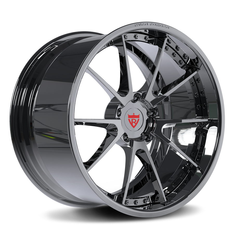 RVRN RV-DC02 forged 10 spoke deep dish wheels for Corvette C7 Z06 in all chrome, custom 2-piece construction with a bold performance design