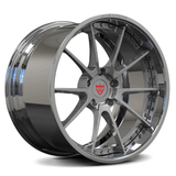 RVRN RV-DC02 forged 10 spoke deep dish wheels for Mercedes-AMG GT R with brushed gray spokes and chrome barrel, custom 2-piece wheels engineered for performance fitment