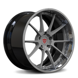 RVRN RV-DC02 custom forged 10 spoke deep dish wheels for Porsche 911 GT3 with gray spokes, gloss black barrel and polished lip, personalized 2-piece performance wheel styling
