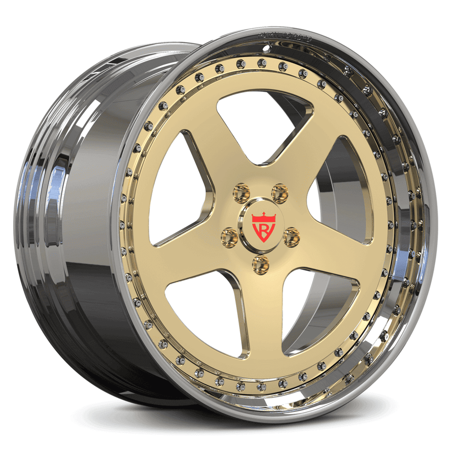 Gold and chrome rims for 2000 Corvette C5, classic 5 spoke deep dish forged wheels RV-DC03 Series