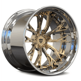 RVRN RV-DC04 forged 2-piece deep dish Y-spoke wheels for BMW M4 in chrome with frozen gold, custom-built with lightweight forged construction and performance fitment