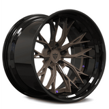 RVRN RV-DC04 deep dish Y-spoke forged wheel for McLaren 720S in black with bronze, featuring a custom 2-piece design and performance-oriented lightweight forged construction