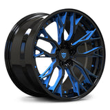 RVRN RV-DC04 forged Corvette Stingray Y spoke wheels in black and blue finish, custom 2-piece construction designed for premium performance applications