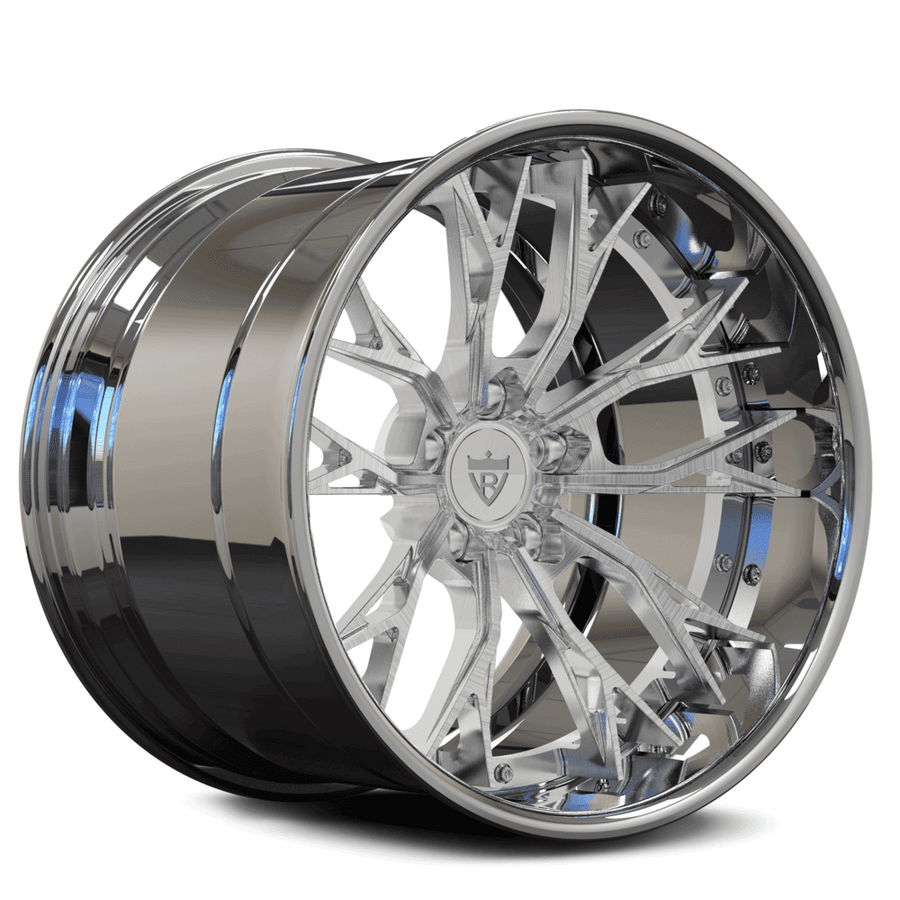 RVRN RV-DC04 forged Y spoke old school wheels in chrome with polish for Ford Mustang