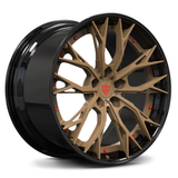 RVRN RV-DC04 custom forged 2-piece Y spoke wheel for Lexus RCF with chrome and copper finish, combining lightweight performance construction with custom styling