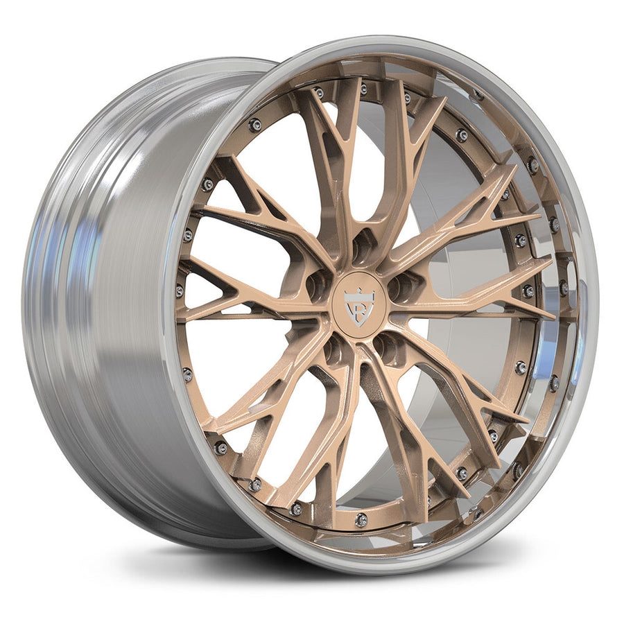 RVRN RV-DC04 custom forged 2-piece Y spoke wheel for Lexus RCF in chrome with skin-tone accents, featuring a lightweight performance design