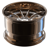 Custom forged 2-piece deep dish wheel for trucks, SUVs, and sports cars in rose gold finish, machined from 6061-T6 aluminum alloy