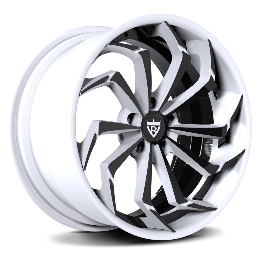 RVRN RV-DC06 white and black 2-piece directional forged wheel with an angular blade-like face for 2027 Nissan Z Sport builds
