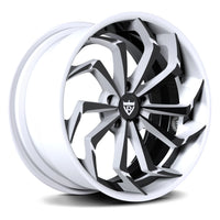 RVRN RV-DC06 white and black 2-piece directional forged wheel with an angular blade-like face for 2027 Nissan Z Sport builds