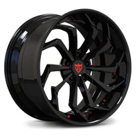 RVRN RV-DC06 gloss black forged performance wheel with red contrast accents for 2027 Nissan Z Sport applications