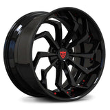 RVRN RV-DC06 gloss black forged performance wheel with red contrast accents for 2027 Nissan Z Sport applications