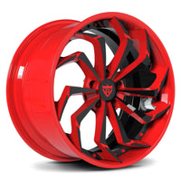 RVRN RV-DC06 red and black forged performance wheel with a layered outer rim for Nissan Z Sport builds