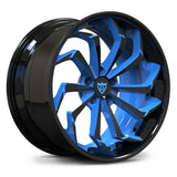 RVRN RV-DC06 forged directional Corvette C8 Z06 wheels with blue and black finish, custom 2-piece construction for performance fitment and a personalized wheel setup