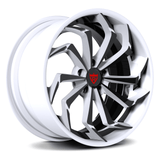 RVRN RV-DC06 custom forged 2-piece directional Porsche 911 wheels in black and white, designed for lightweight performance applications and personalized fitment