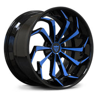 RVRN RV-DC06 gloss black forged wheel with polished blue accents for a custom Nissan Z Sport build