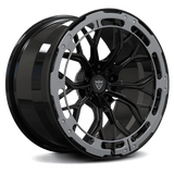 RVRN RV-DC09 forged Y spoke black wheel for Corvette C8 Z06 with deep concave styling and carbon fiber plates across the spokes