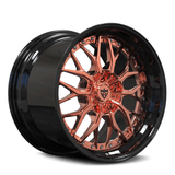 RV-DC12 forged 2-piece Y-spoke bridge design wheel gloss black barrel rose gold spoke