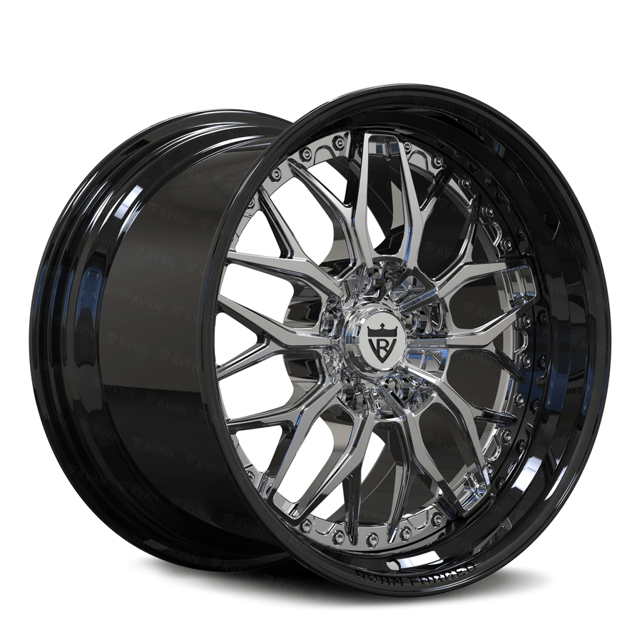 RV-DC12 forged 2-piece wheel for Corvette Y-spoke bridge design black barrel chrome spoke