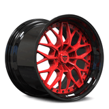 RV-DC12 2-piece forged Y-spoke bridge design wheel red spoke black barrel for Corvette performance build