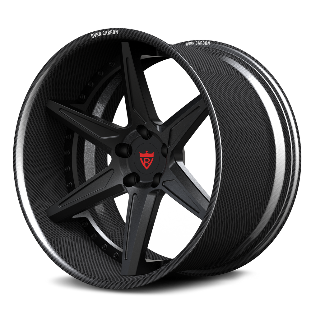 RVRN RV-DC19 CF real carbon fiber deep concave deep dish 5-spoke forged wheel for performance vehicles with gloss black center