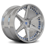 Custom forged chrome concave wheel with blue accents, designed for C8 Corvette and aftermarket applications.