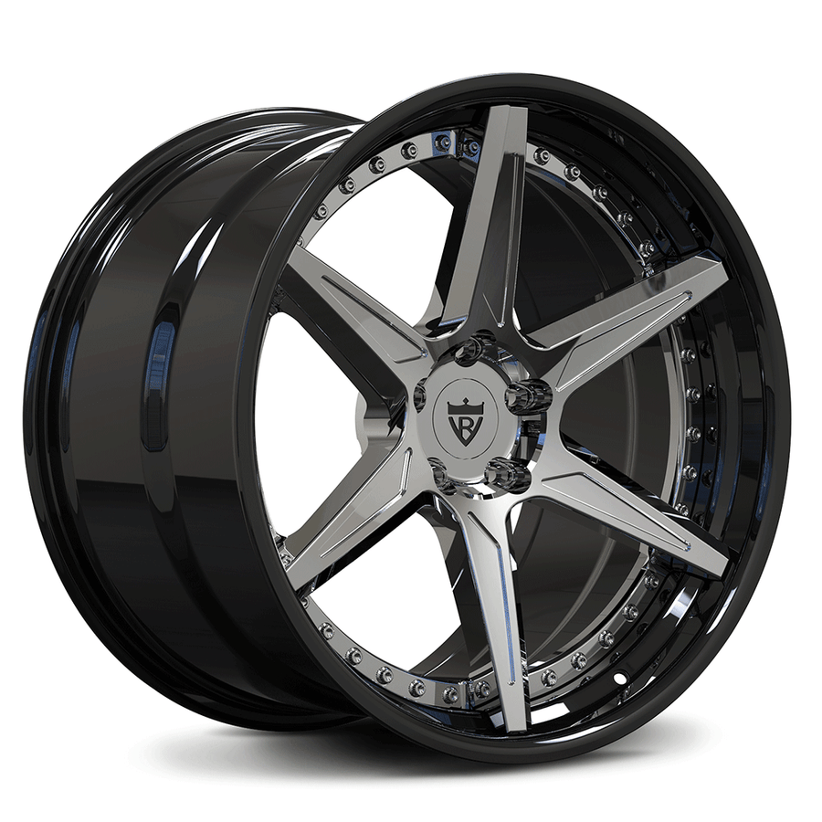 RVRN RV-DC19 C8 custom forged 6 spoke concave wheels in black with chrome detailing for a sharp performance appearance