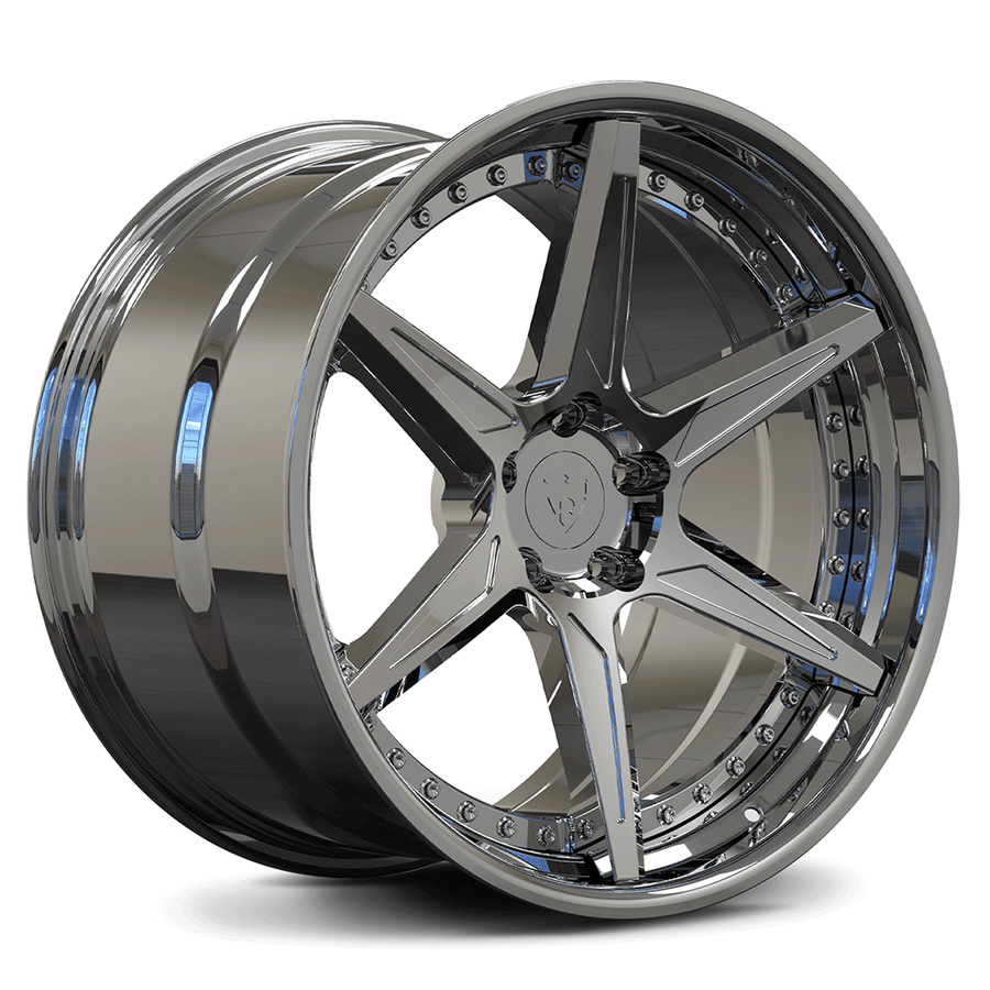RVRN RV-DC19 custom forged 6 spoke concave C8 chrome wheels with a deep profile and premium two-piece construction
