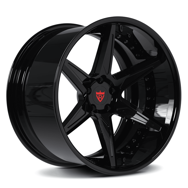 Dodge Charger Hellcat Custom Forged 2-Piece Wheels: RV-DC19, 17"-26" Available, Aerospace-Grade Forged 6061-T6 Aluminum, All Gloss Black Rims