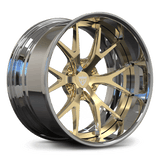 RVRN RV-DC23 custom forged chrome and frozen gold deep dish wheels designed for premium truck applications and aggressive stance