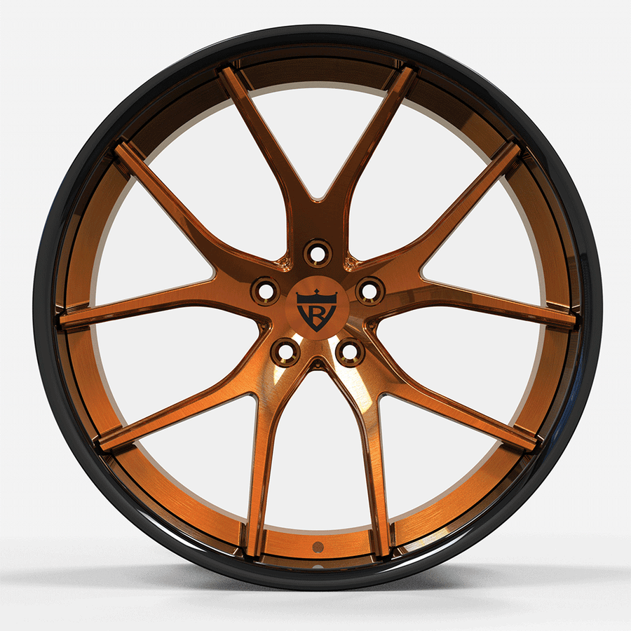 RVRN RV-DC24 Corvette concave forged wheels with polished bronze finish, gloss black lip and bold Y spoke styling