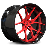 RVRN RV-DC24 custom forged Corvette concave wheels with red spokes, gloss black barrel and aggressive Y spoke styling
