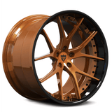 RVRN RV-DC24 custom concave forged wheels for Porsche 911 with polished bronze finish, gloss black lip and Y spoke design