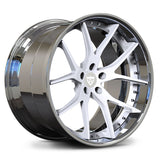 RVRN RV-DC24 lightweight forged Y spoke wheels for BMW M4 with white spokes and chrome barrel, combining custom styling with performance construction