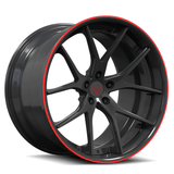 RVRN RV-DC24 Porsche 911 forged Y spoke wheels in gunmetal with red lip stripe and a deep concave performance design