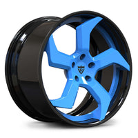 Blue and black RVRN RV-DC25 custom forged 5 Spoke wheel for Corvette C8, combining aggressive styling with forged performance