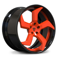 RVRN RV-DC25 custom forged 2-piece wheel featuring orange and black finish, modern 5 Spoke styling for Corvette C8 inspired builds