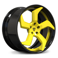 Corvette C8 Custom Forged 5-Spoke Wheels - RV-DC25 Series in Accelerate Yellow and Black-Custom 2-Piece 20x9, 21x11 size. 