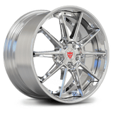 Polished RV-DC26 Corvette wheels showcasing custom forged 10 spoke styling for modern C8 performance applications