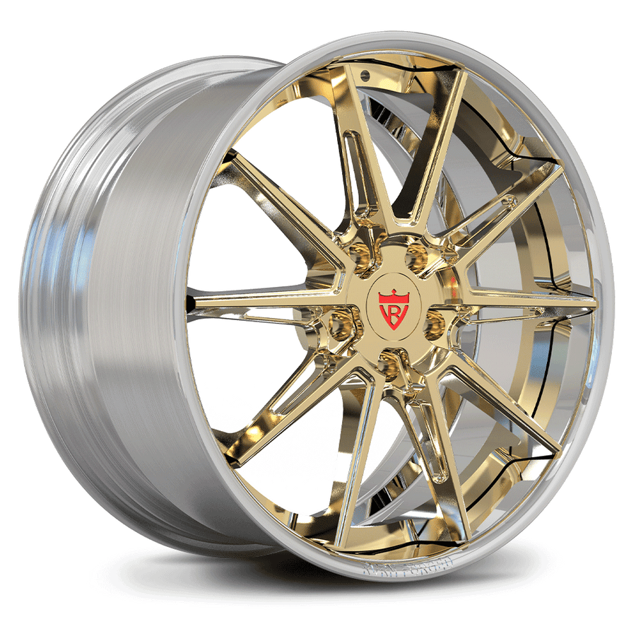 RVRN RV-DC26 forged 10 spoke Corvette wheels in Frozen Gold finish showcasing custom C8 wheel styling and lightweight forged construction