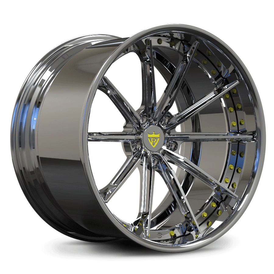 Custom forged RV-DC29 chrome wheels designed for Corvette C8 Z06 with deep concave profile and performance fitment