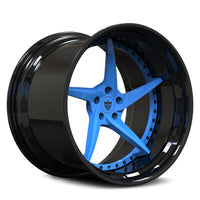 RVRN RV-DC35 gloss black forged wheel with Rapid Blue spokes for a color-matched C8 Corvette build
